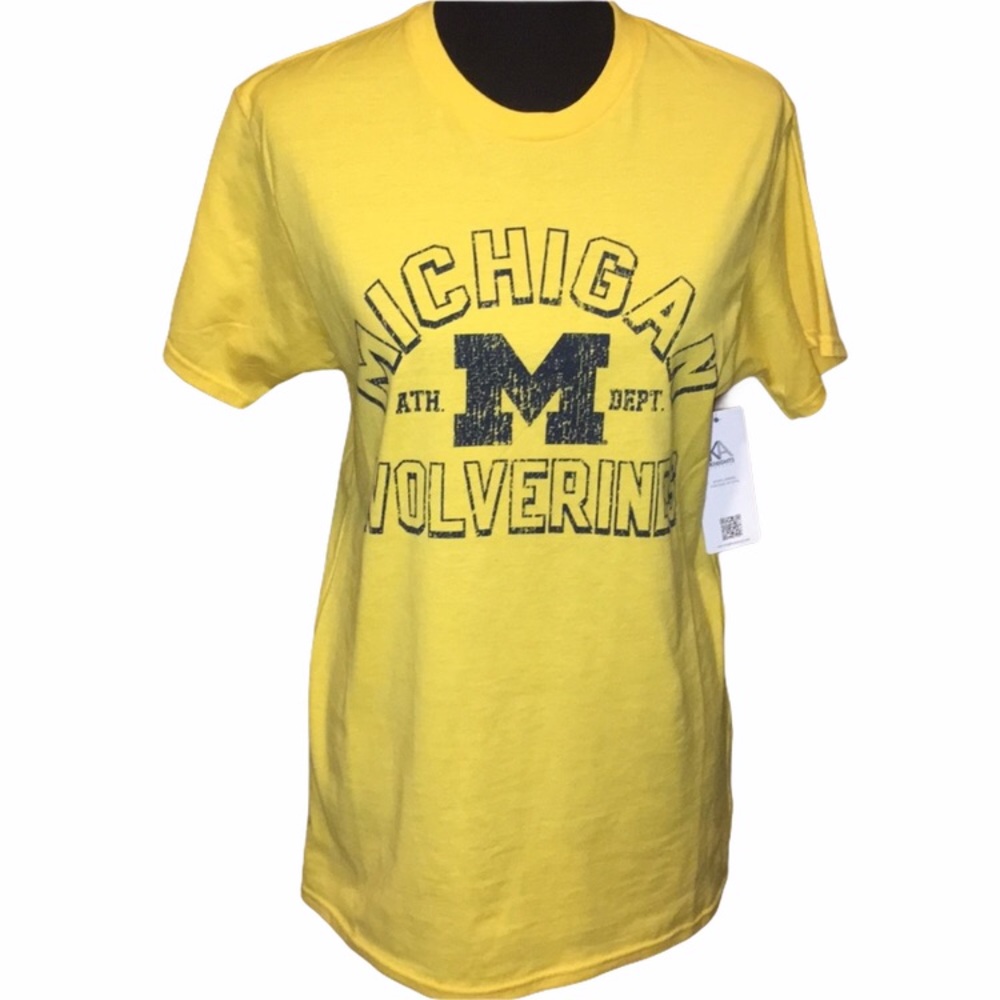 University of Michigan T-Shirt Yellow Blue Size Large